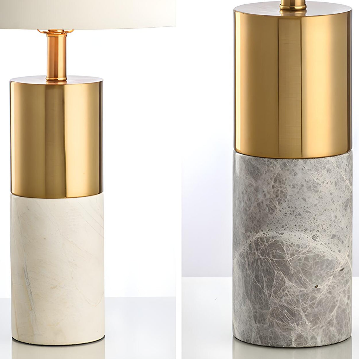 Modern Gold Accent Fabric Cylinder Marble Table Lamp Image - 12