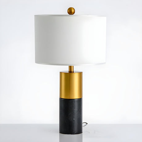 Modern Gold Accent Fabric Cylinder Marble Table Lamp Image - 2