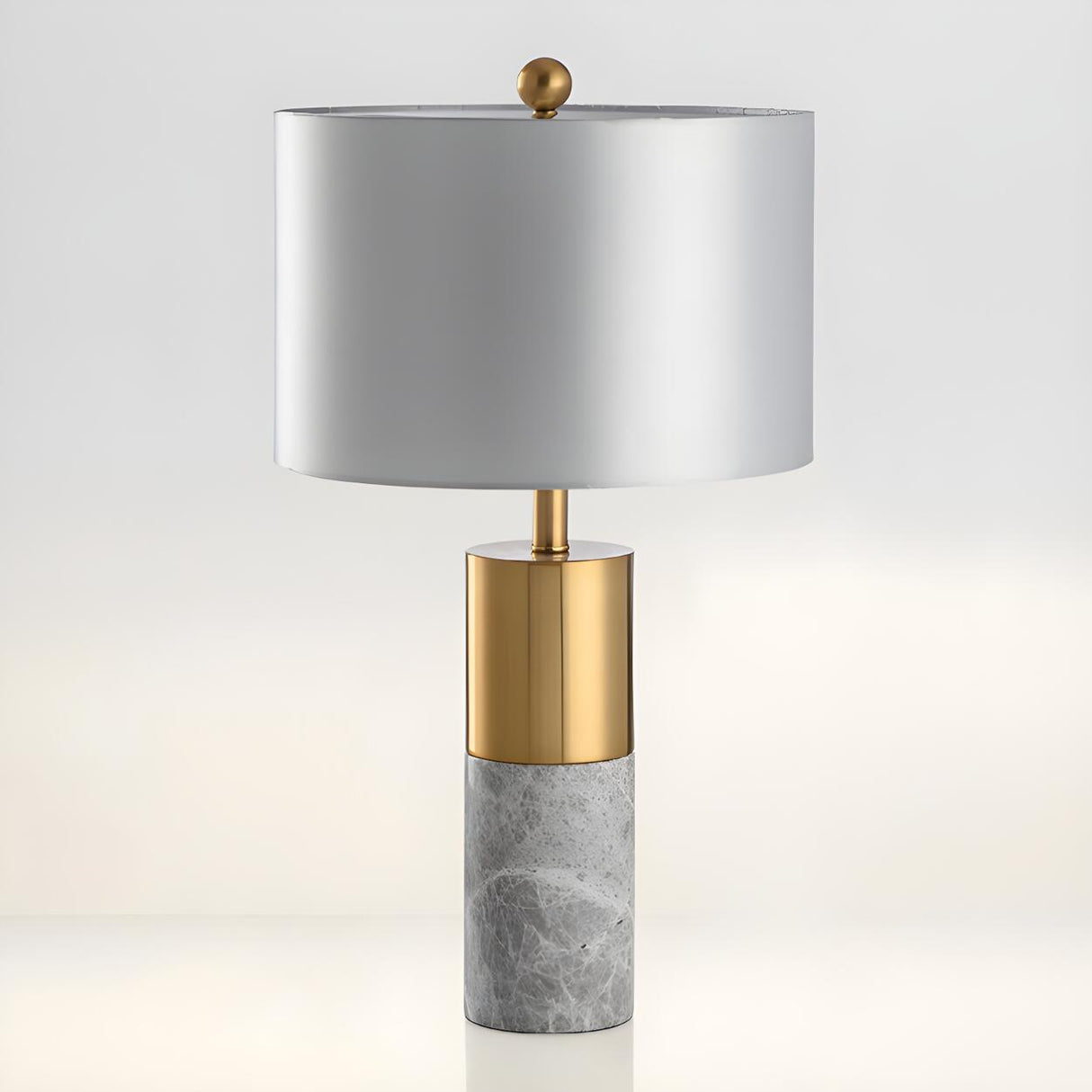 Modern Gold Accent Fabric Cylinder Marble Table Lamp Image - 3