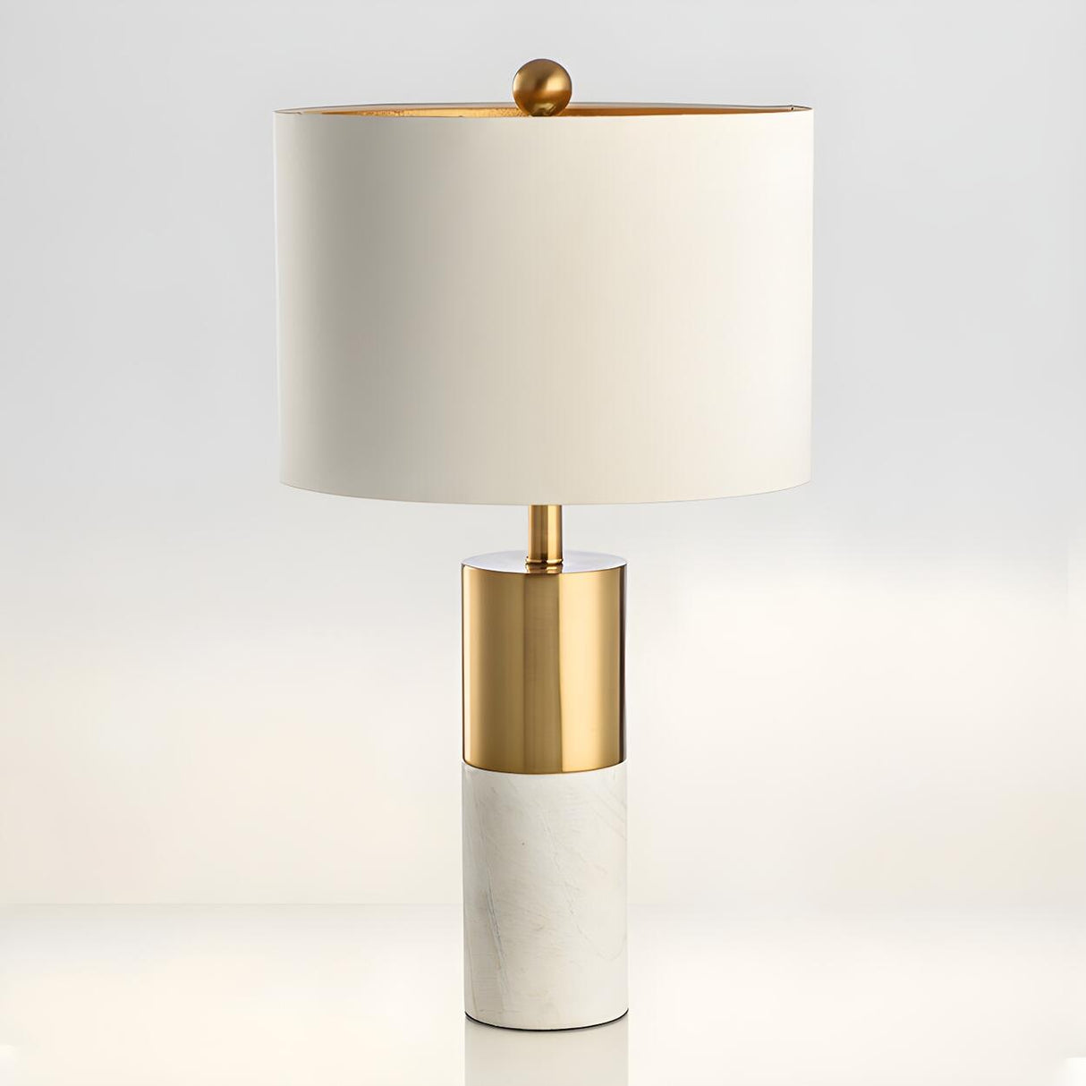 Modern Gold Accent Fabric Cylinder Marble Table Lamp Image - 5