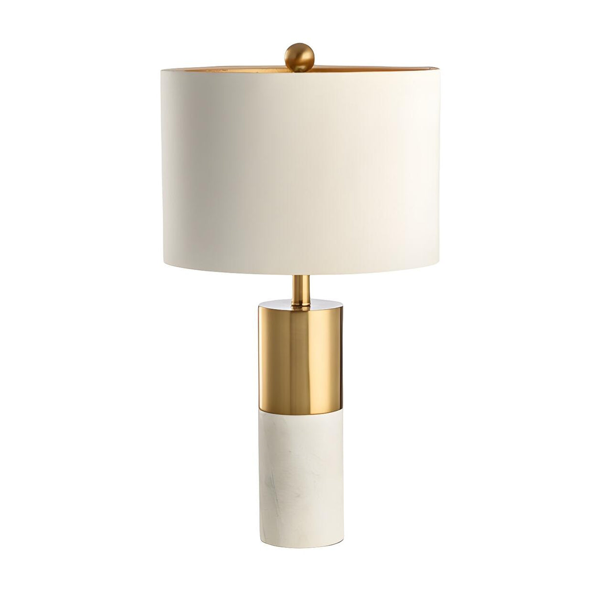 Modern Gold Accent Fabric Cylinder Marble Table Lamp Image - 8