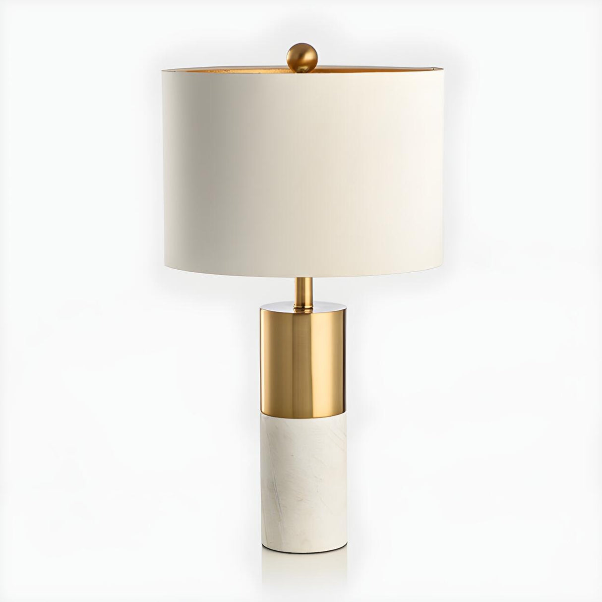 Modern Gold Accent Fabric Cylinder Marble Table Lamp Image - 9