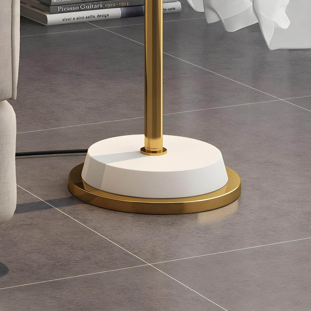 Modern Gold and White Finish Barrel Metal Floor Lamp Image - 11