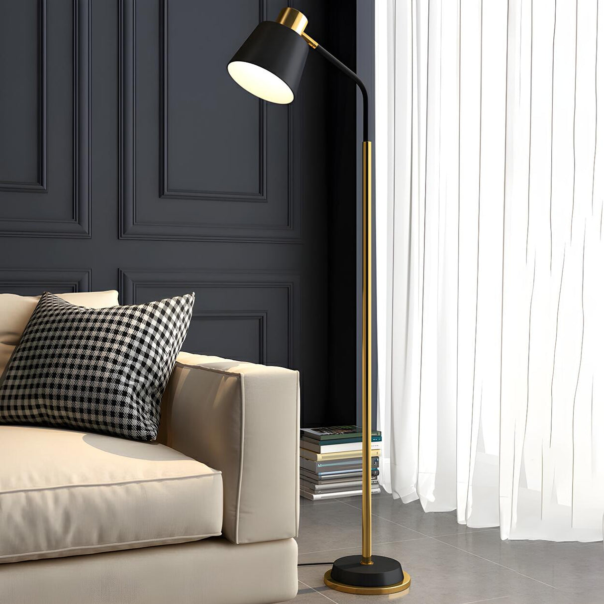 Modern Gold and White Finish Barrel Metal Floor Lamp Image - 14