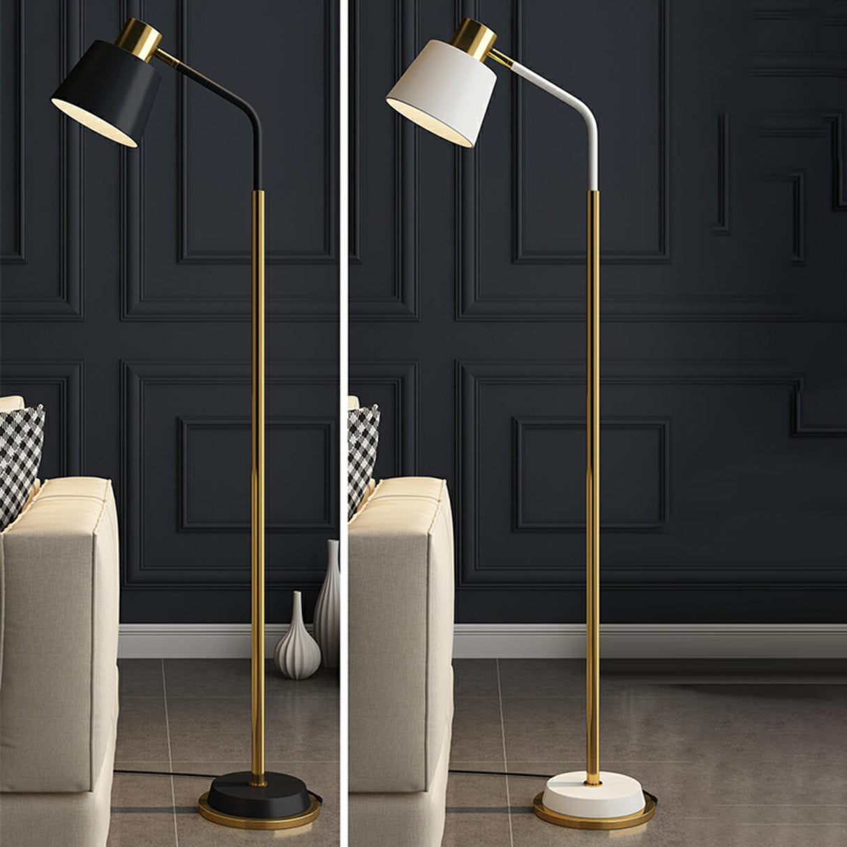 Modern Gold and White Finish Barrel Metal Floor Lamp Image - 15