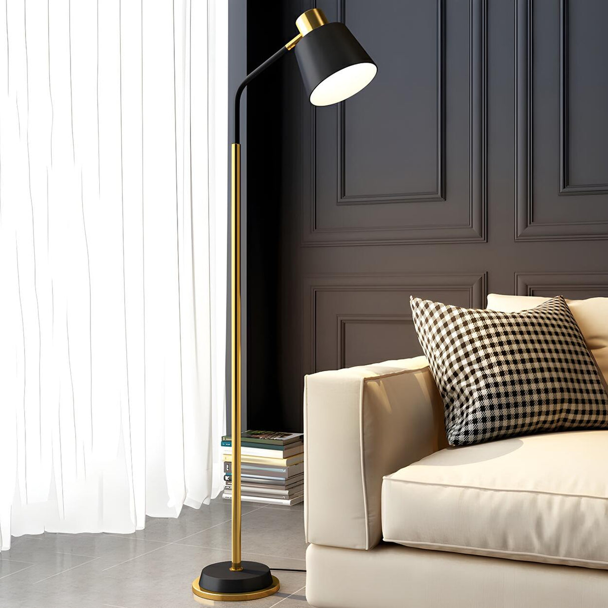 Modern Gold and White Finish Barrel Metal Floor Lamp Image - 5