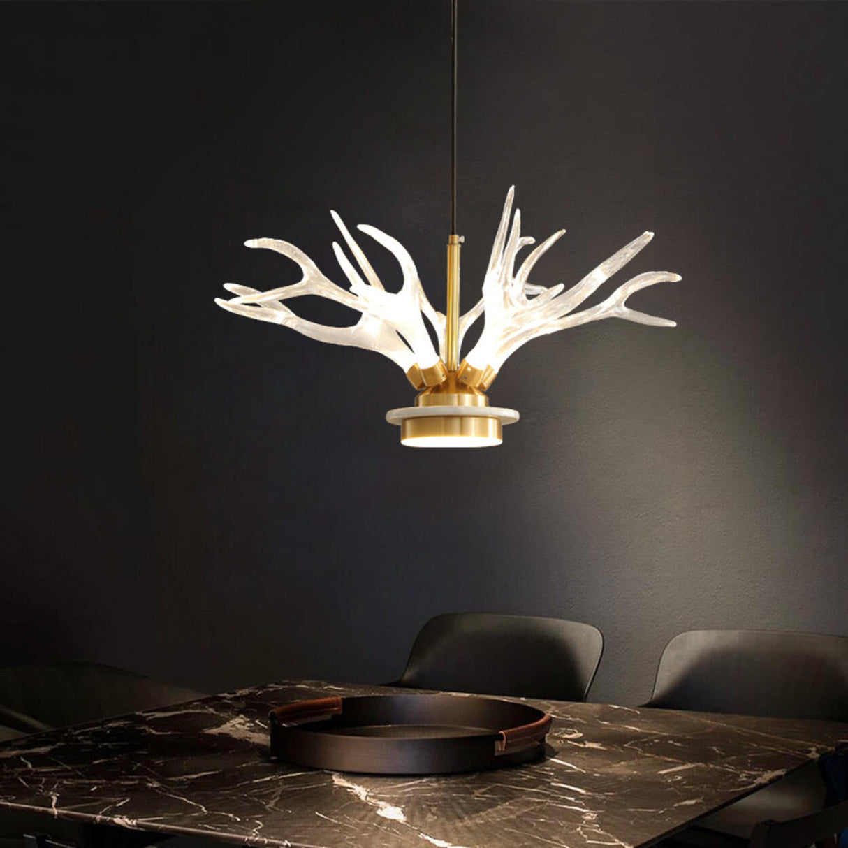 Modern Gold Antler Clear Acrylic Pendant Chandelier Image - 2