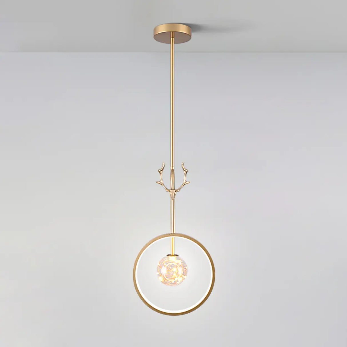 Modern Gold Antler Crystal Globe Bedroom Pendant Light Image - 3