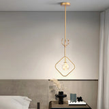 Modern Gold Antler Crystal Globe Bedroom Pendant Light Image - 6