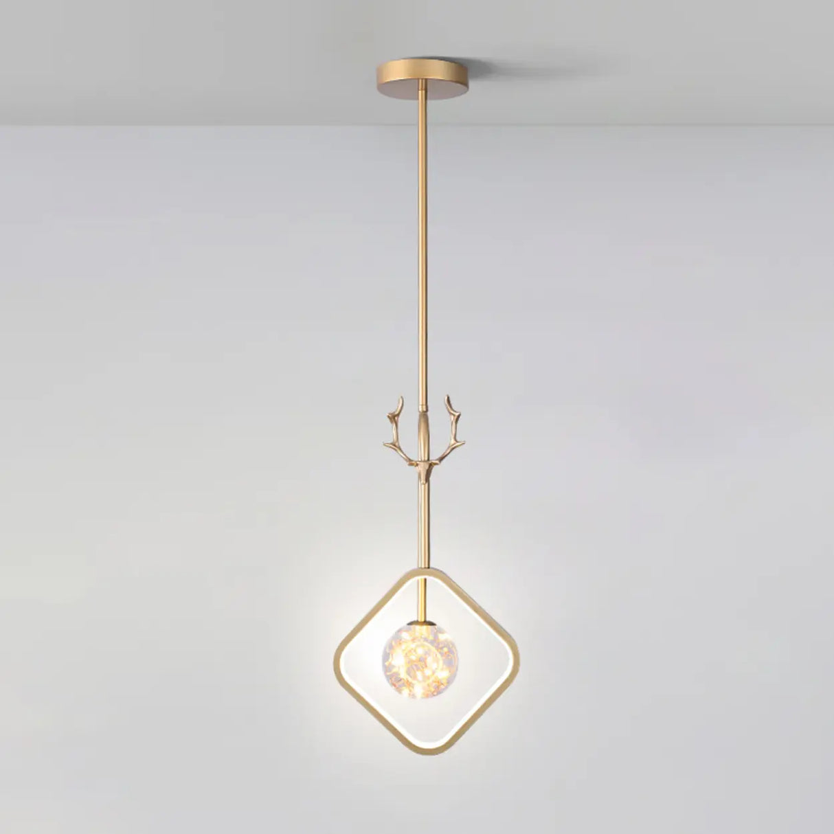 Modern Gold Antler Crystal Globe Bedroom Pendant Light Image - 7