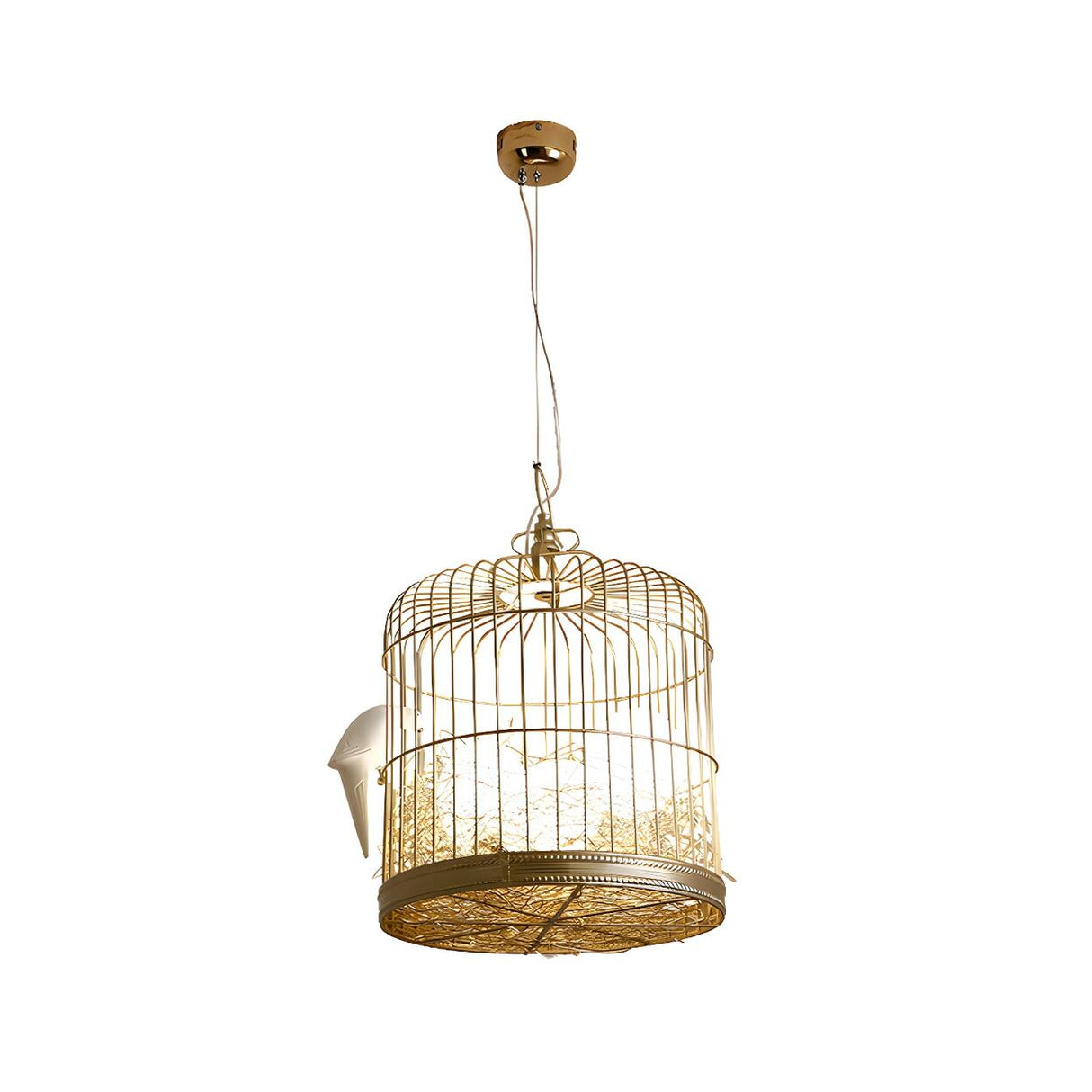 Modern Gold Birdcage White Glass Egg Hanging Chandelier Image - 3