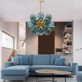 Modern Gold Blue Glass Globes Pendant Chandelier Image - 1