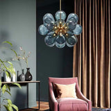 Modern Gold Blue Glass Globes Pendant Chandelier Image - 4