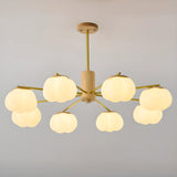 Nordic Bud Brass Living Room White 8-Light Chandelier Image - 10