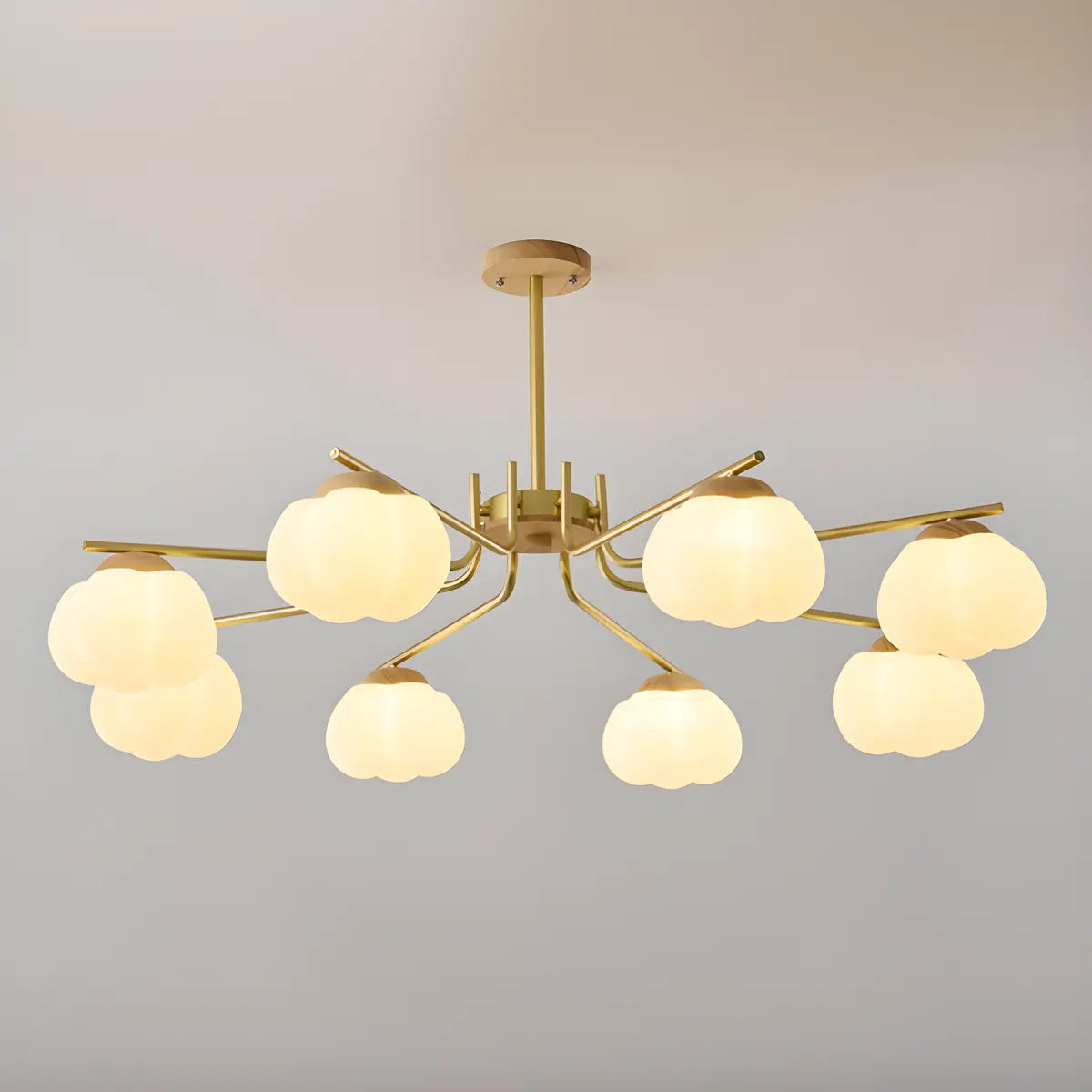 Nordic Bud Brass Living Room White 8-Light Chandelier Image - 11