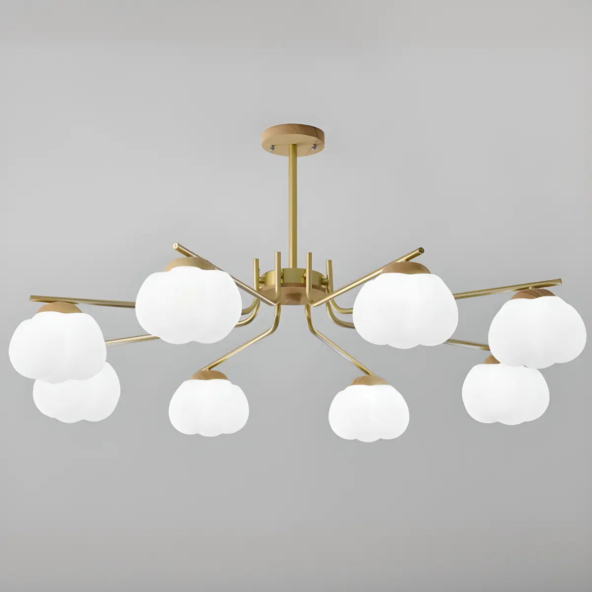 Nordic Bud Brass Living Room White 8-Light Chandelier Image - 3