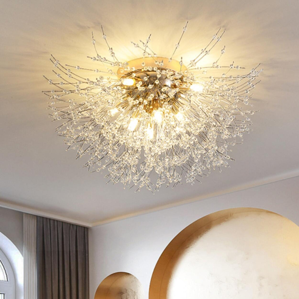 Modern Gold Branch Crystal Flush Mount Ceiling Light Image - 1