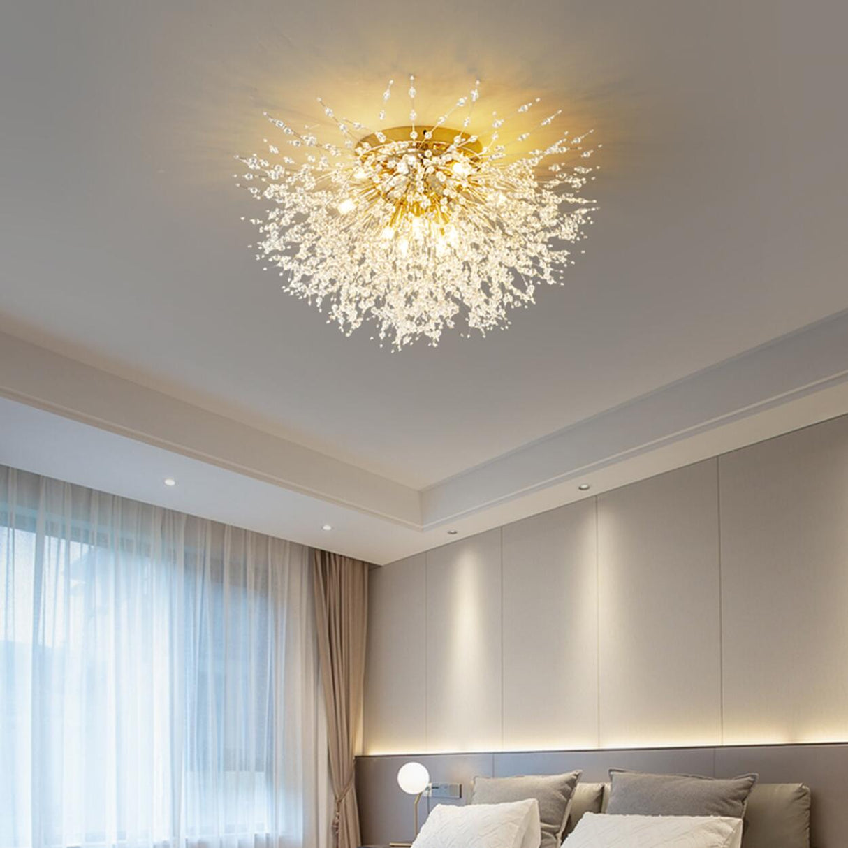 Modern Gold Branch Crystal Flush Mount Ceiling Light Image - 4