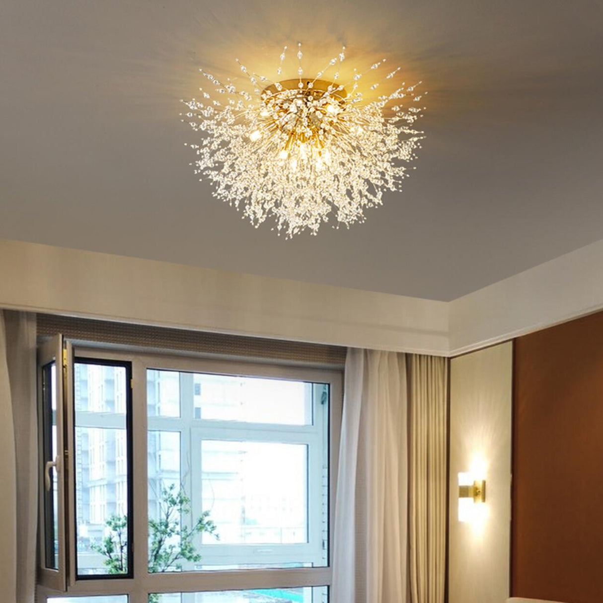 Modern Gold Branch Crystal Flush Mount Ceiling Light Image - 5