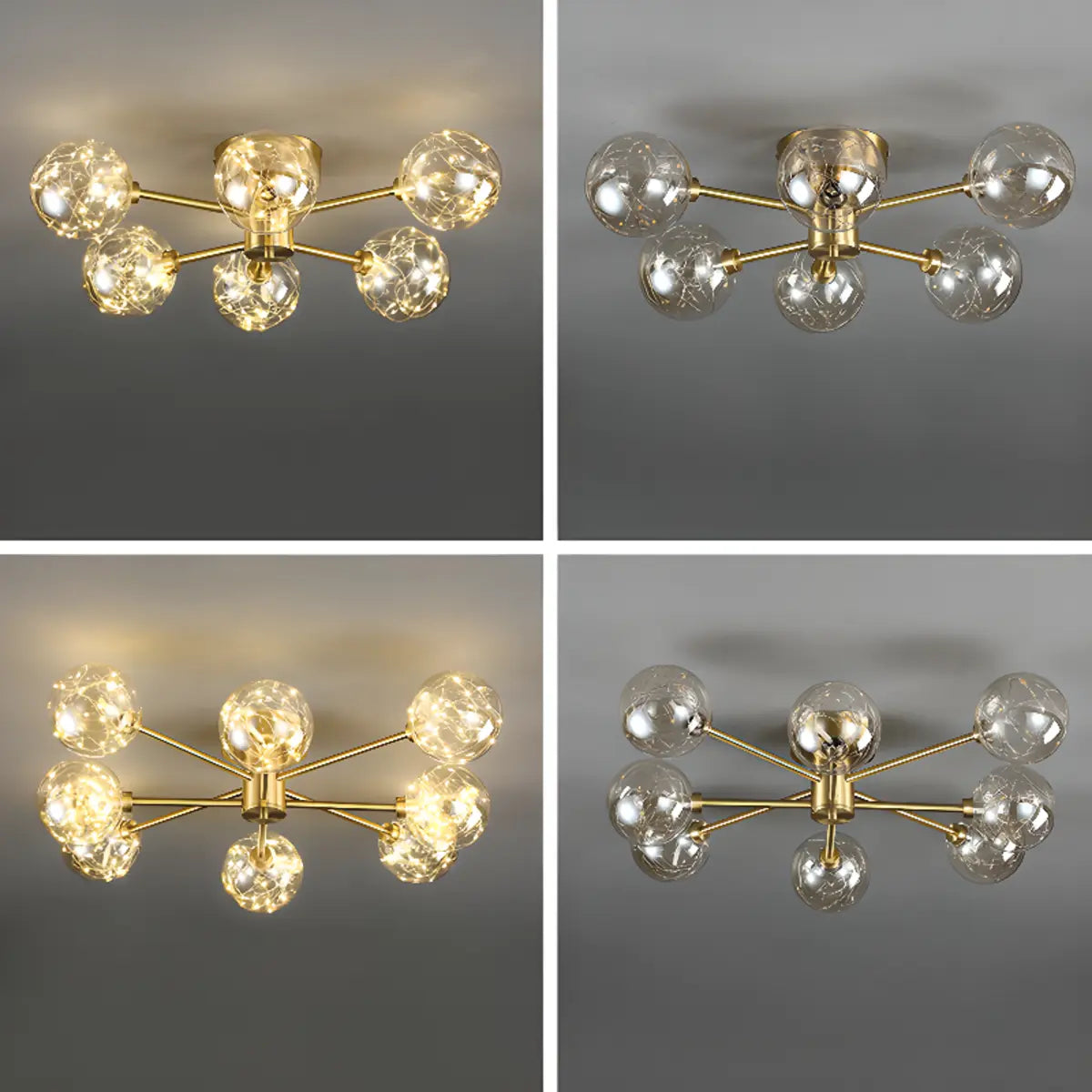 Large Gold Bubble Semi-Flush Mount Light 12-Light Image - 15