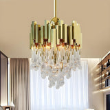 Modern Gold Cascade Crystal Waterdrop Tiered Chandelier Image - 1