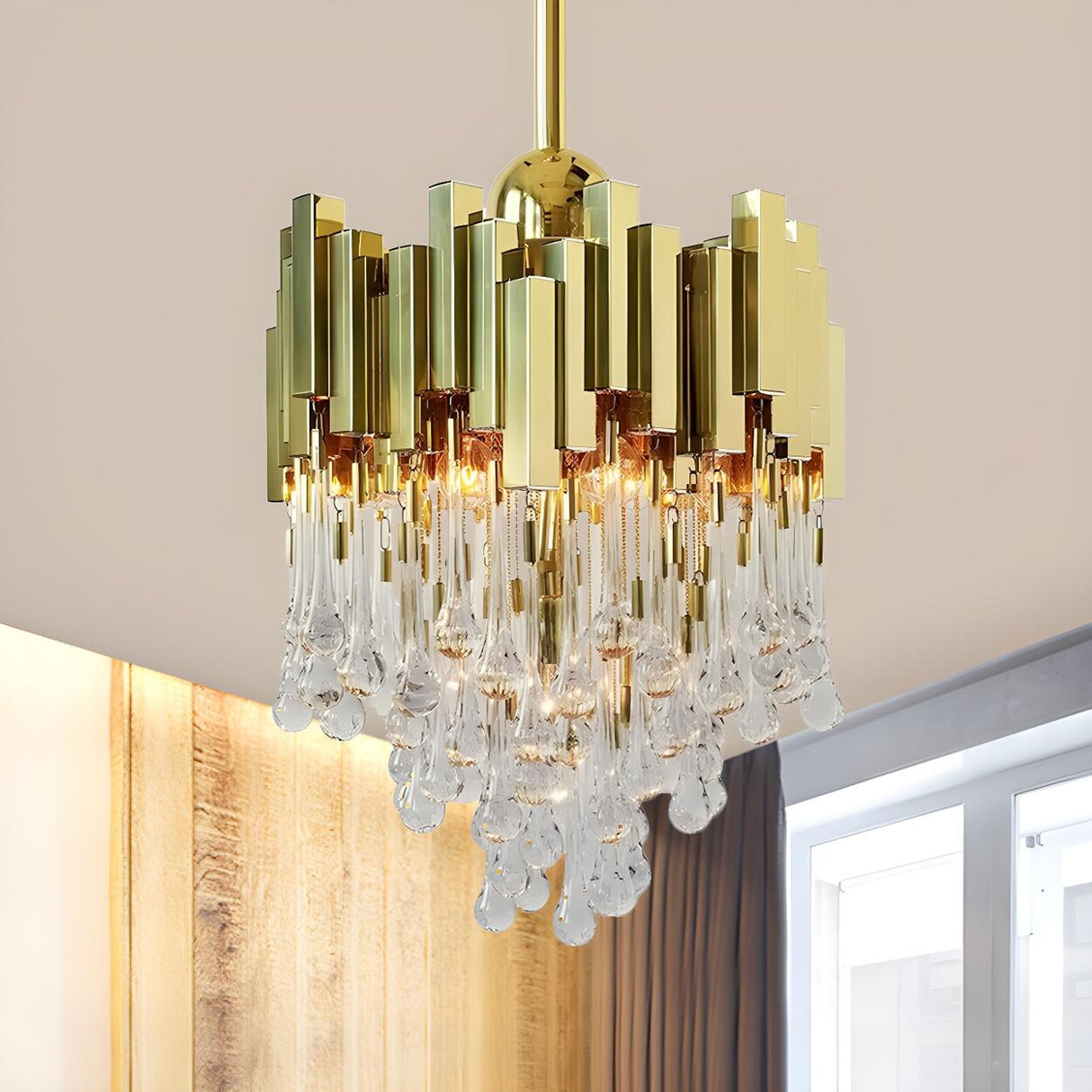 Modern Gold Cascade Crystal Waterdrop Tiered Chandelier Image - 2