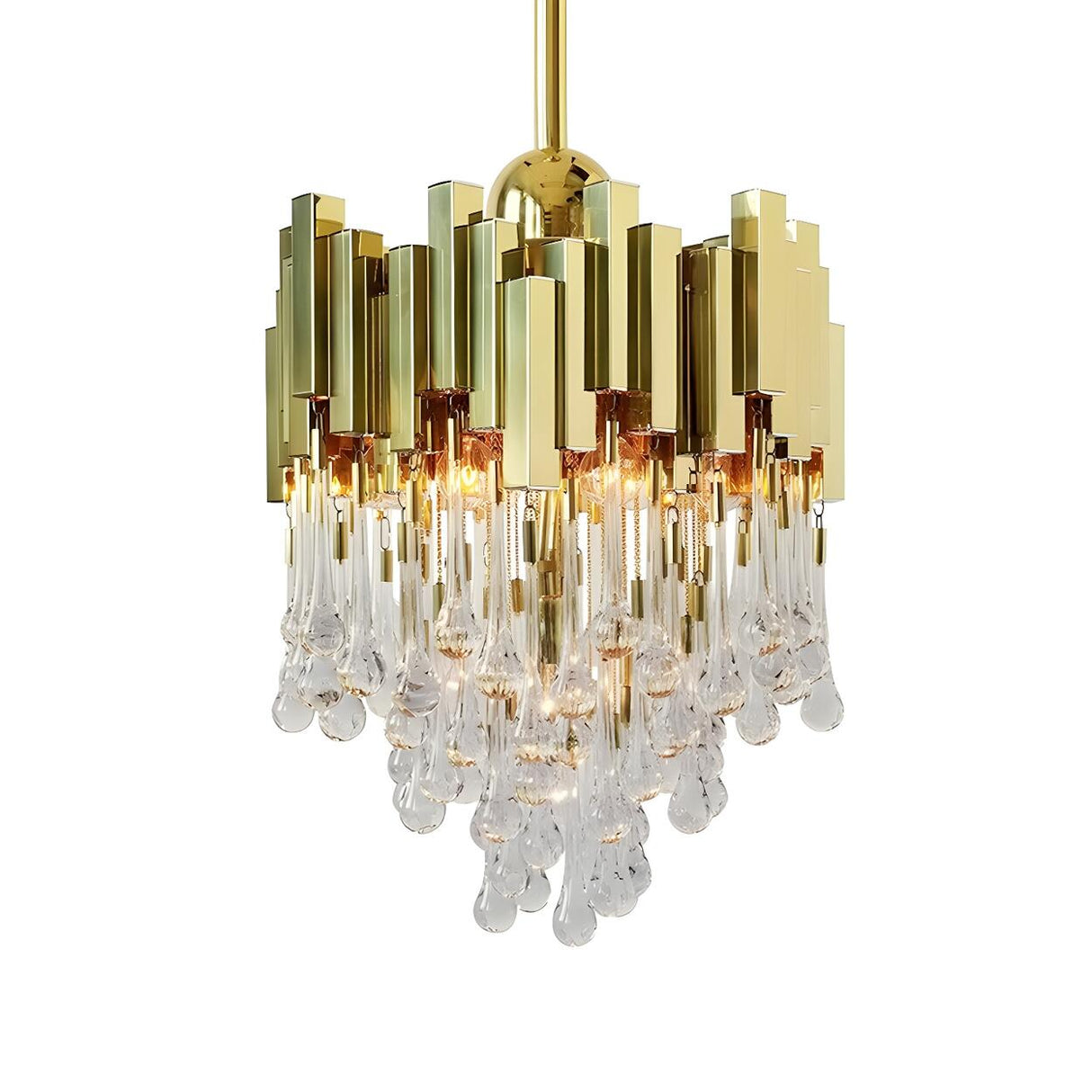 Modern Gold Cascade Crystal Waterdrop Tiered Chandelier Image - 3