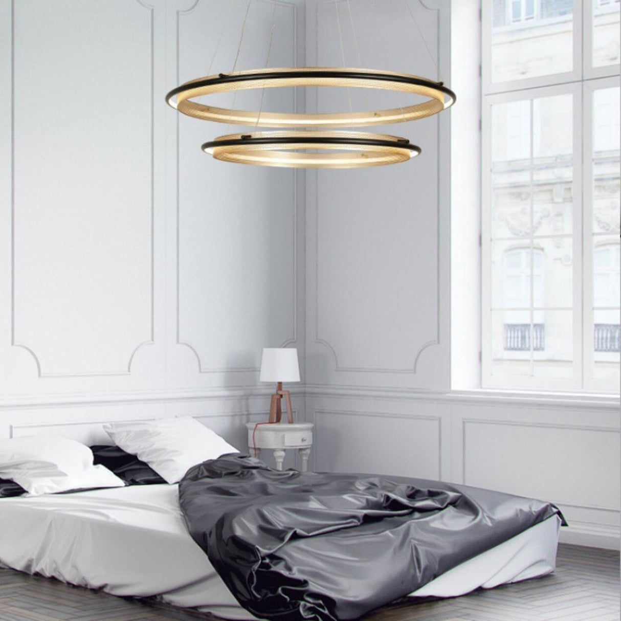 Modern Gold Circular LED Ring 2 Tiers Chandelier Image - 2