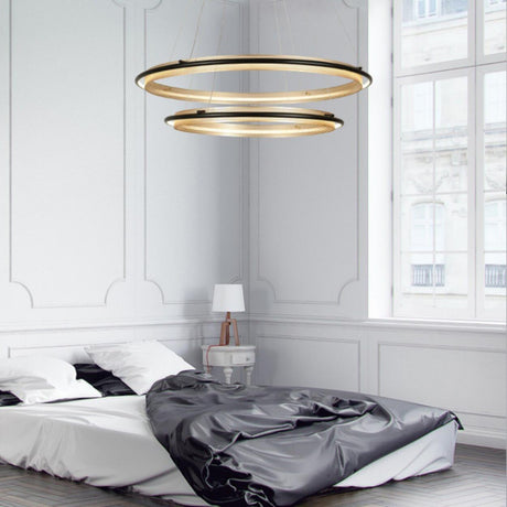 Modern Gold Circular LED Ring 2 Tiers Chandelier Image - 2