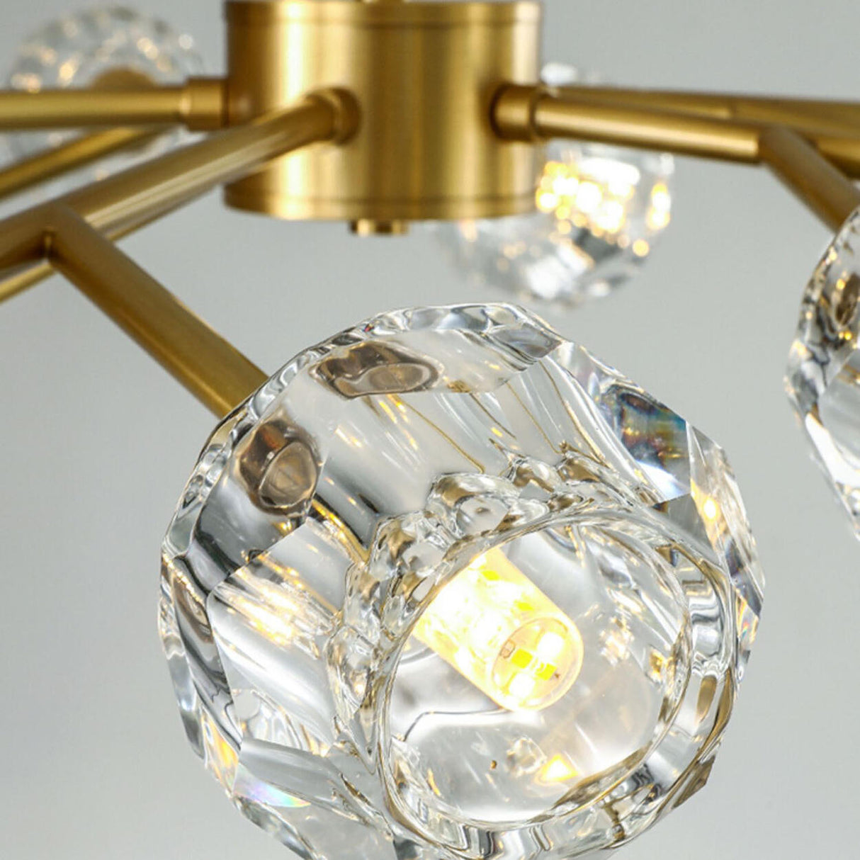 Modern Gold Clear Crystal Globe Chandelier Ceiling Light Image - 11