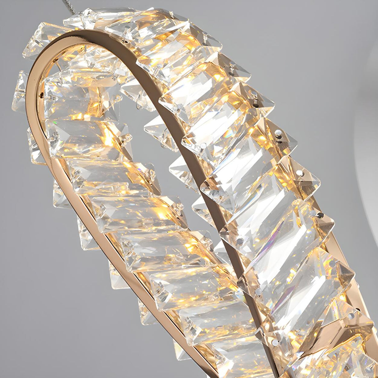 Modern Gold Clear Crystal Loop Pendant Light Bedroom Image - 12