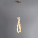 Modern Gold Clear Crystal Loop Pendant Light Bedroom Image - 3