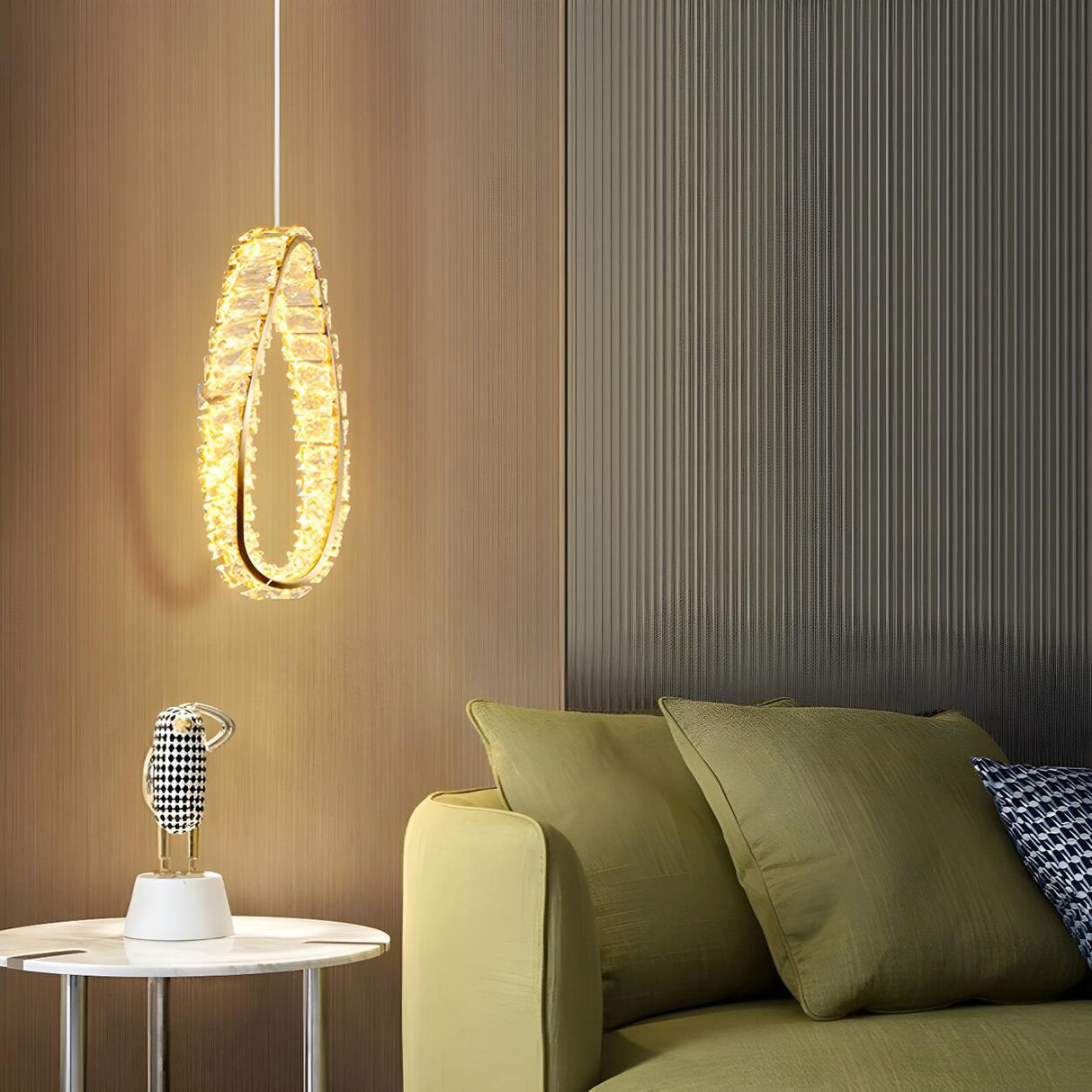 Modern Gold Clear Crystal Loop Pendant Light Bedroom Image - 4