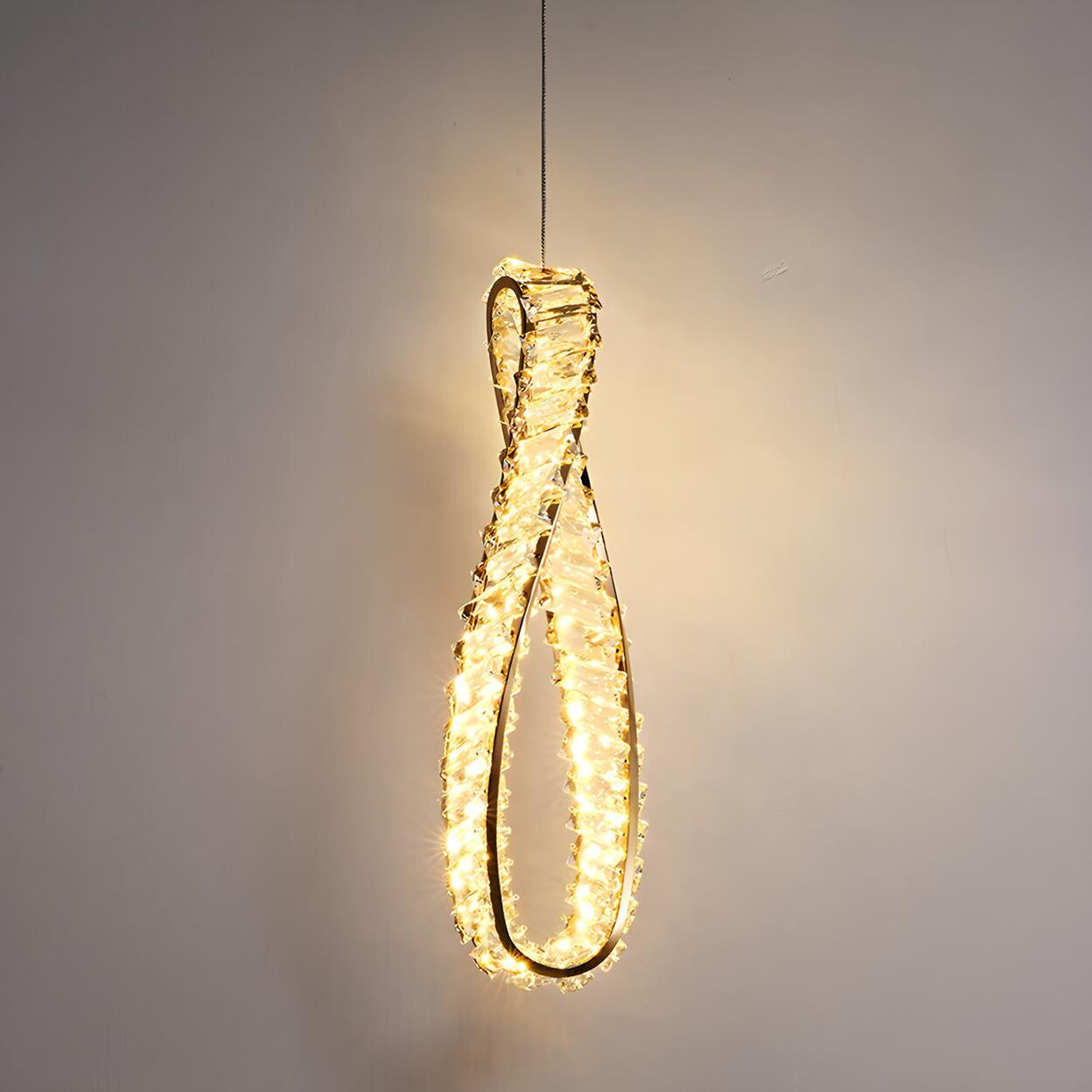 Modern Gold Clear Crystal Loop Pendant Light Bedroom Image - 5