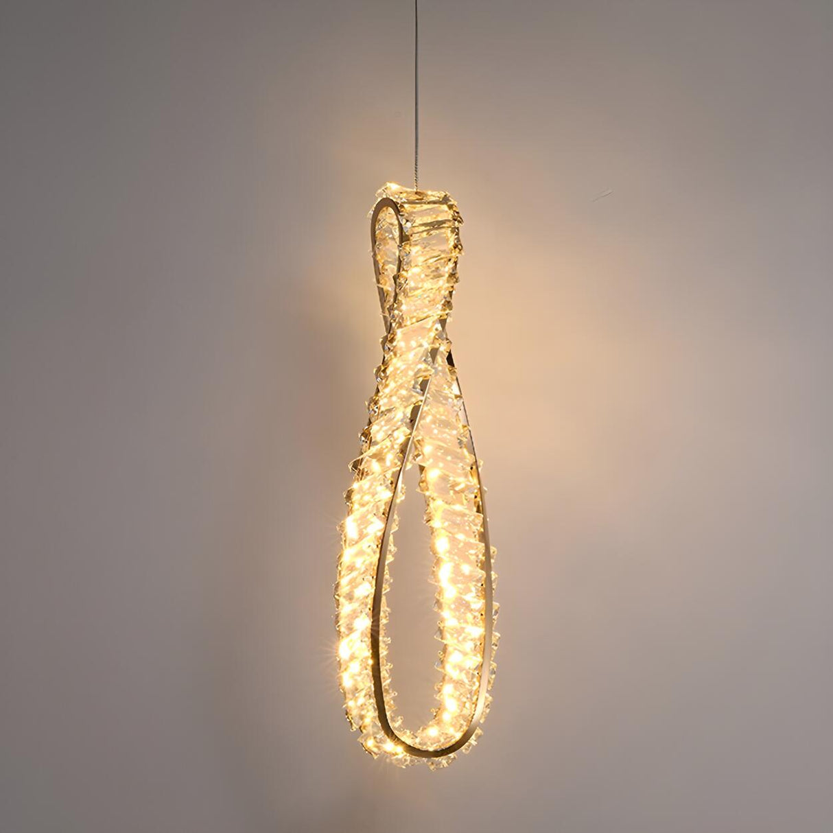 Modern Gold Clear Crystal Loop Pendant Light Bedroom Image - 6