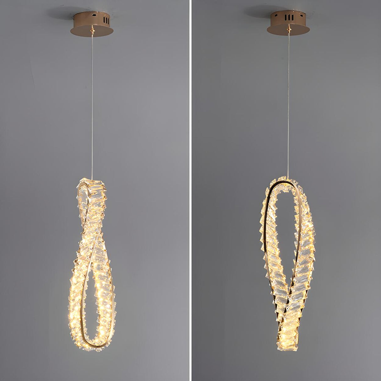 Modern Gold Clear Crystal Loop Pendant Light Bedroom Image - 8