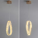 Modern Gold Clear Crystal Loop Pendant Light Bedroom Image - 9