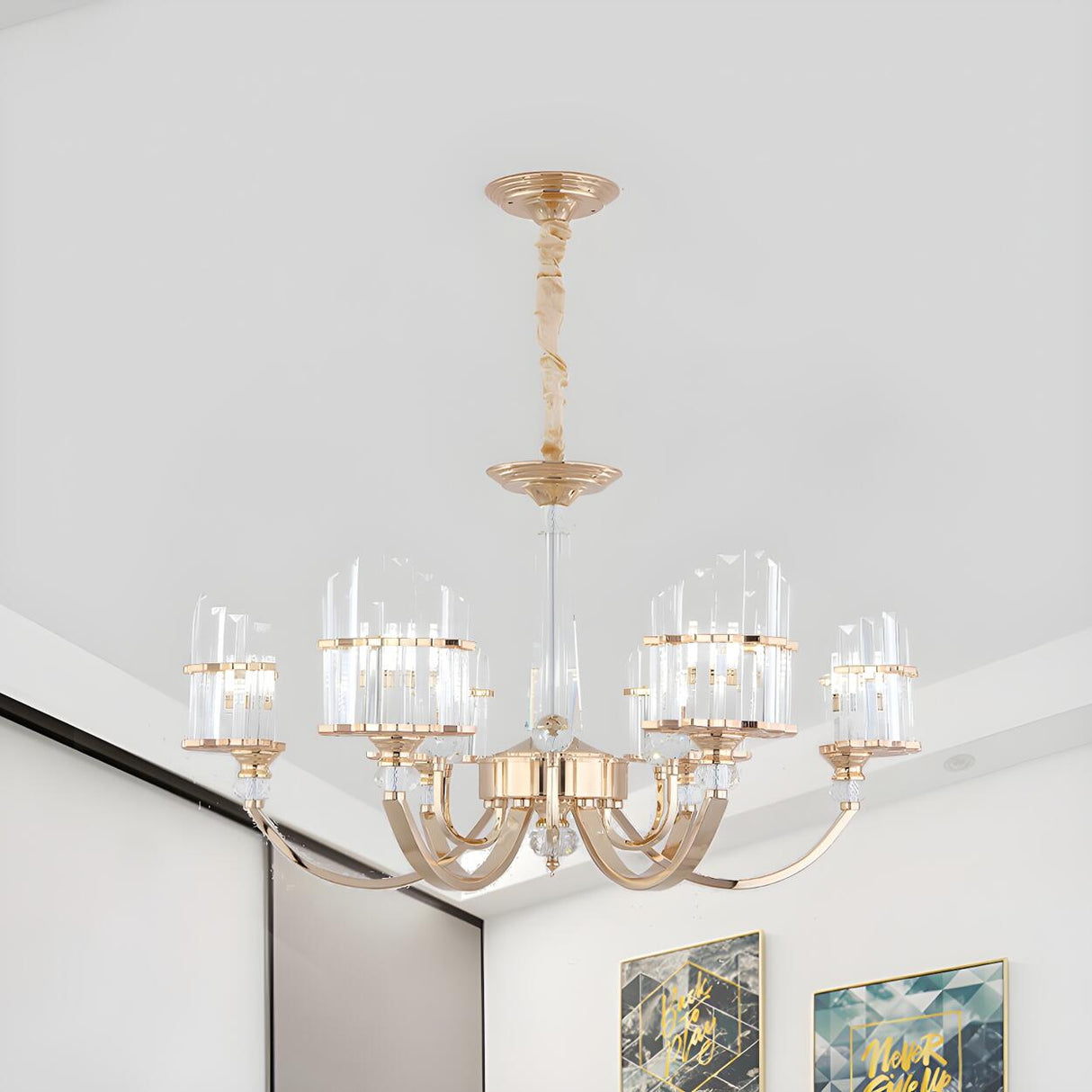 Modern Gold Clear Crystal Prism Pendant Chandelier Image - 1