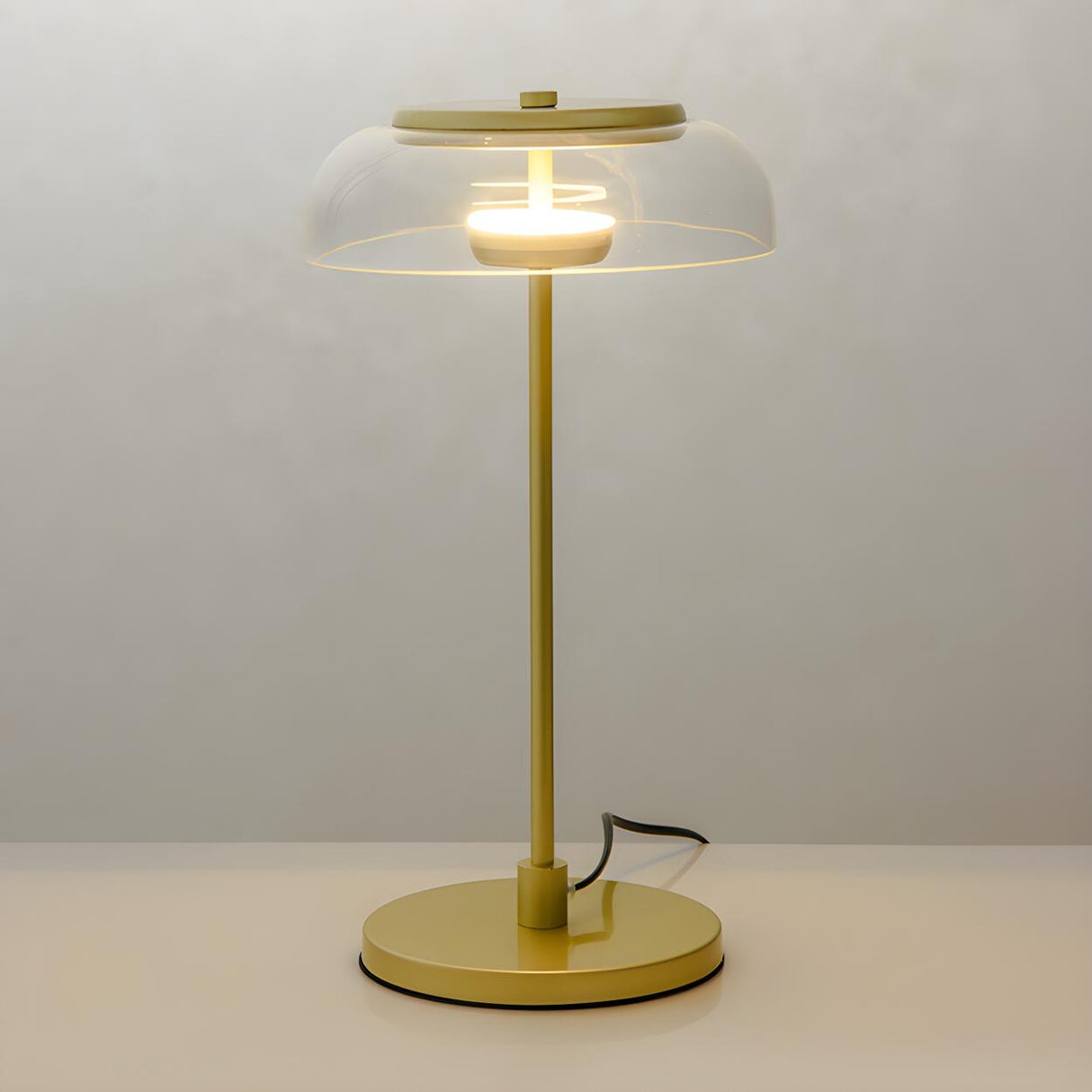 Modern Gold Clear Dome Glass Shade Bedroom Table Lamp Image - 6