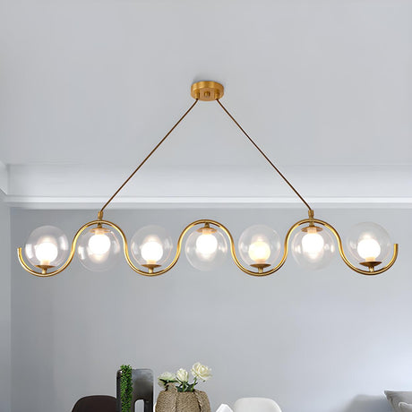 Modern Gold Clear Glass Ball Wave Linear Chandelier Image - 1