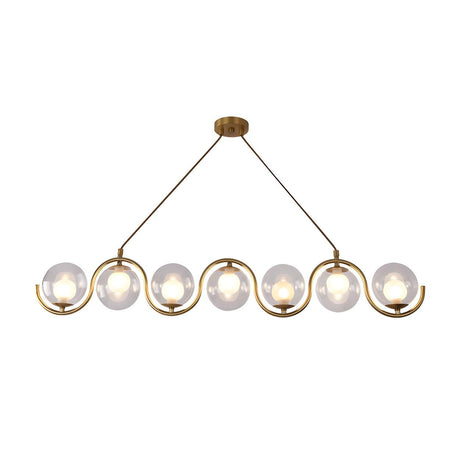 Modern Gold Clear Glass Ball Wave Linear Chandelier Image - 2