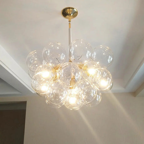 Modern Gold Clear Glass Bubble Chandelier Adjustable Height Image - 1