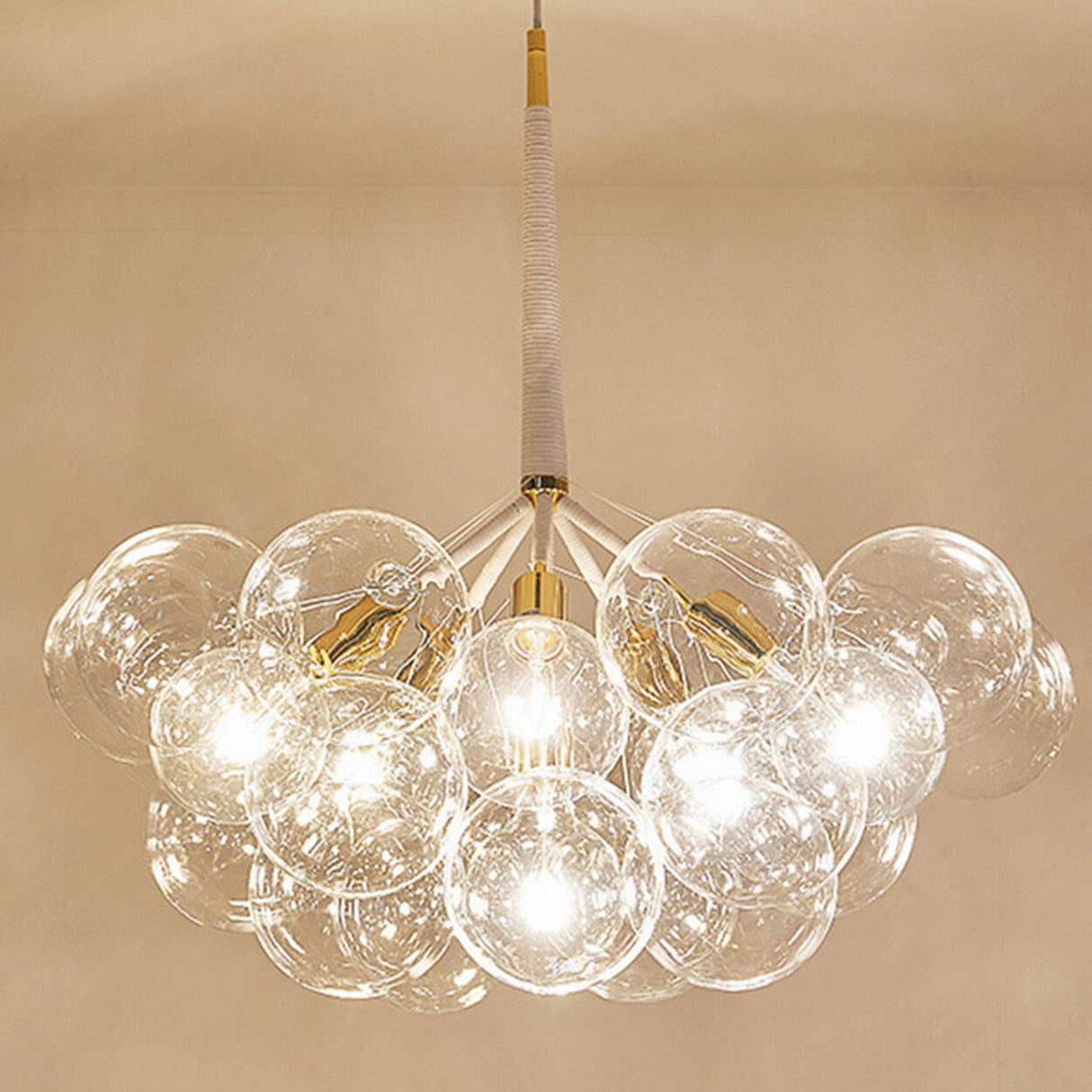 Modern Gold Clear Glass Bubble Chandelier Adjustable Height Image - 12