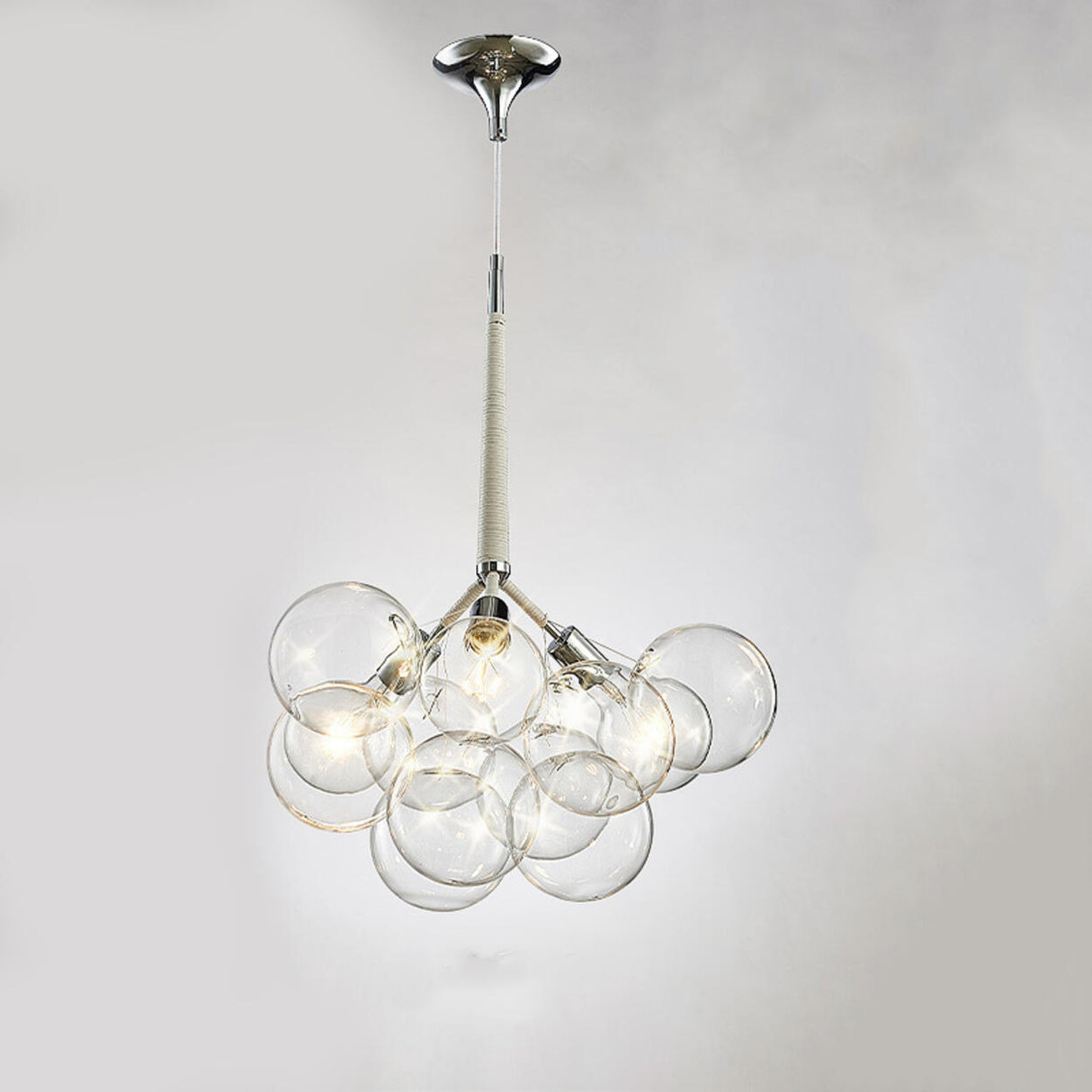 Modern Gold Clear Glass Bubble Chandelier Adjustable Height Image - 13