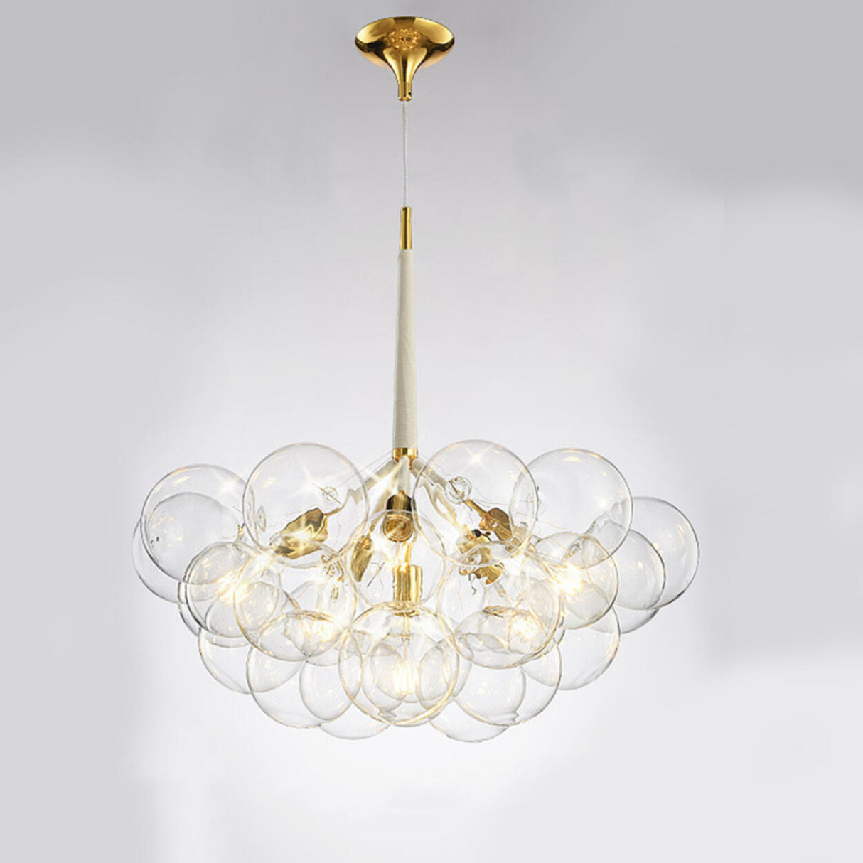 Modern Gold Clear Glass Bubble Chandelier Adjustable Height Image - 14