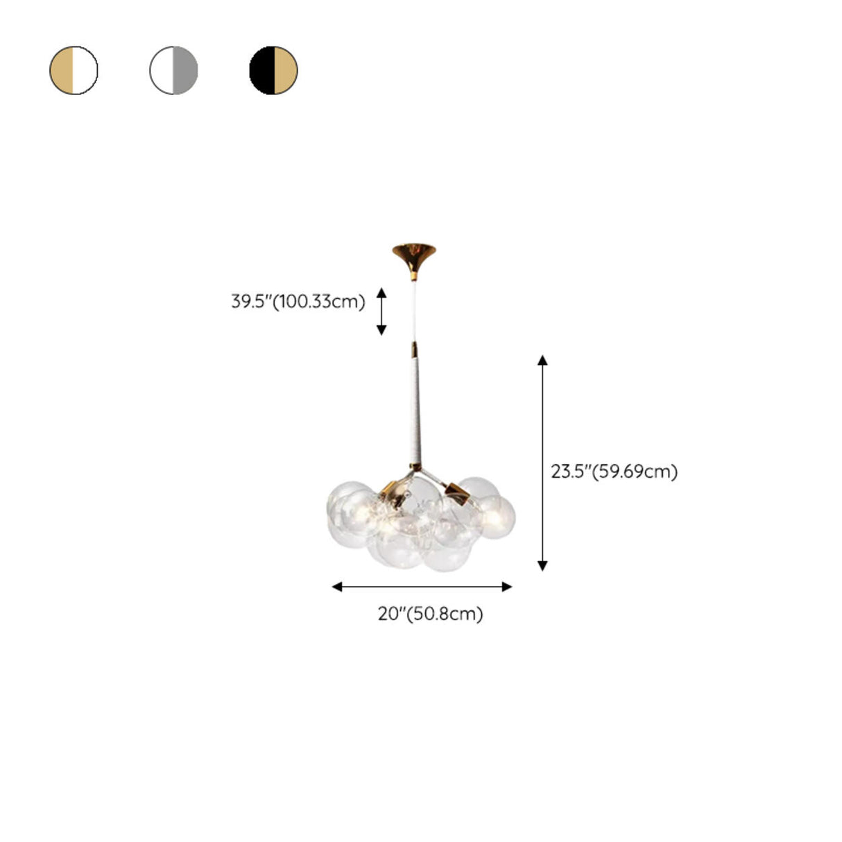 Modern Gold Clear Glass Bubble Chandelier Adjustable Height 