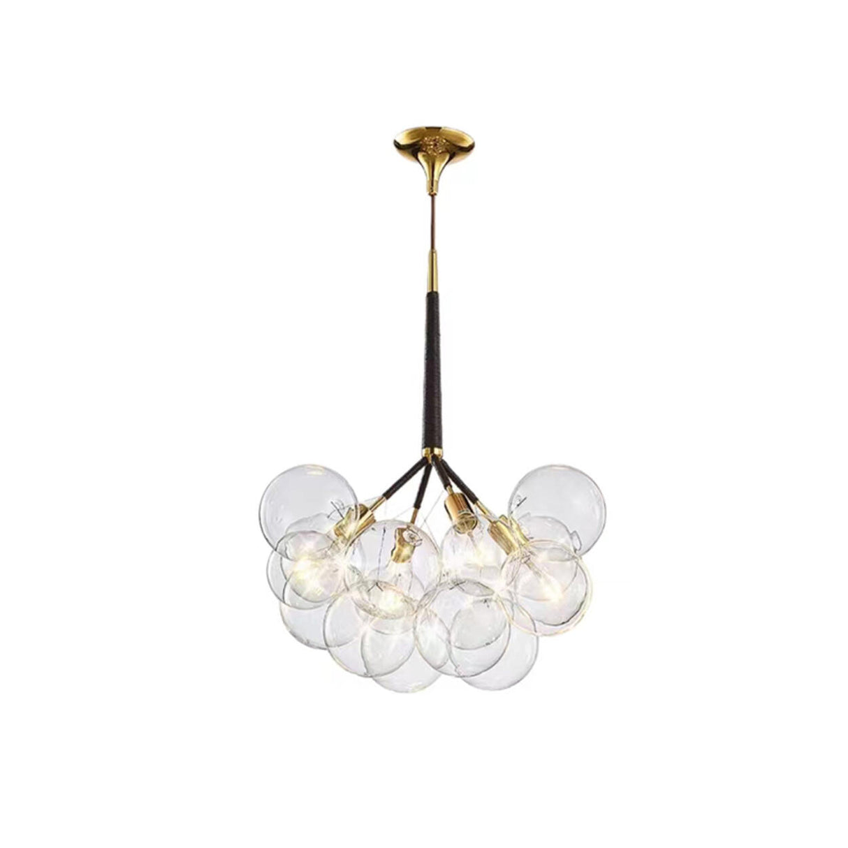 Modern Gold Clear Glass Bubble Chandelier Adjustable Height Image - 3