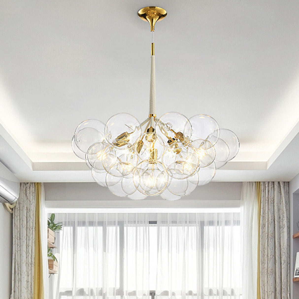 Modern Gold Clear Glass Bubble Chandelier Adjustable Height Image - 8