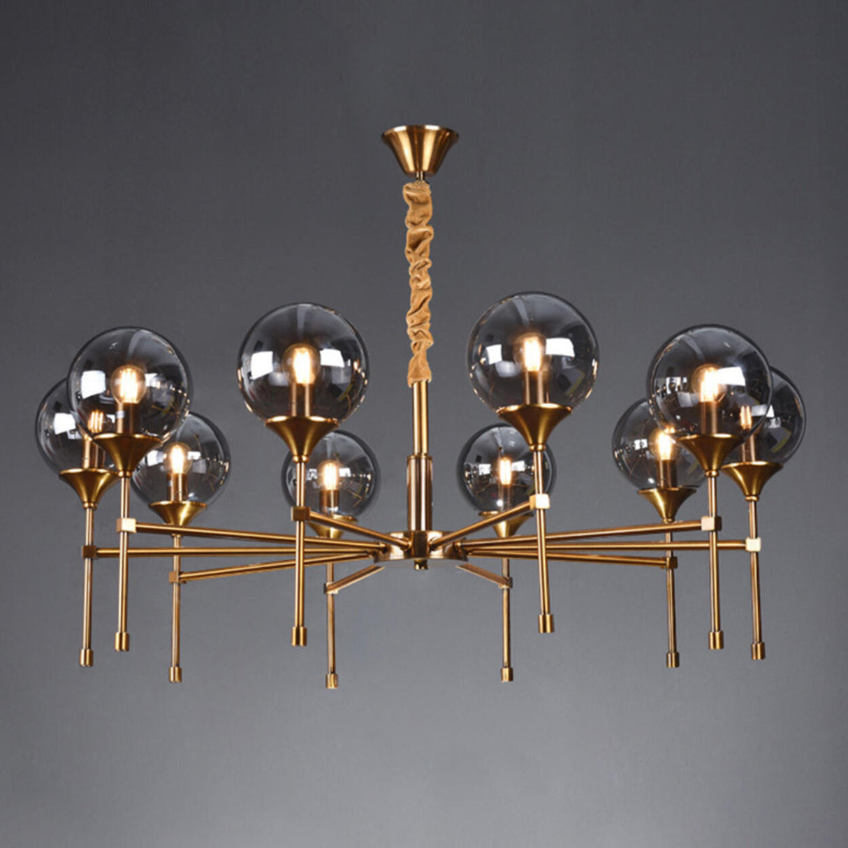 Modern Gold Clear Globe Glass Chandelier Adjustable Chain Image - 11