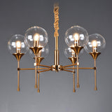 Modern Gold Clear Globe Glass Chandelier Adjustable Chain Image - 2